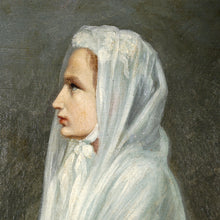 Load image into Gallery viewer, Antique French First Communion Portrait of a Girl, Oil Painting by abbot Lambert 1873