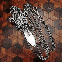 Load image into Gallery viewer, Antique French Silver Chatelaine Belt Clip, Fob Chain, Ornate Putti Figure
