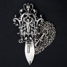Load image into Gallery viewer, Antique French Silver Chatelaine Belt Clip, Fob Chain, Ornate Putti Figure