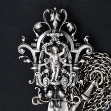Load image into Gallery viewer, Antique French Silver Chatelaine Belt Clip, Fob Chain, Ornate Putti Figure