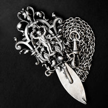 Load image into Gallery viewer, Antique French Silver Chatelaine Belt Clip, Fob Chain, Ornate Putti Figure