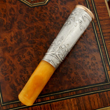 Load image into Gallery viewer, Antique French Art Nouveau Amber Cheroot Small Cigar Holder