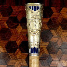 Load image into Gallery viewer, Antique French Silver Gilt Vermeil Enamel Parasol Umbrella Handle Set, Cupid and Flowers