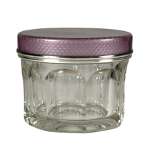 Load image into Gallery viewer, Art Deco French Sterling Silver Guilloche Enamel Glass Powder Jar, Dresser Box
