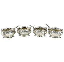 Load image into Gallery viewer, French Sterling Silver Salt Cellars Set, Art Nouveau Clematis Flowers, Ravinet & Denfert