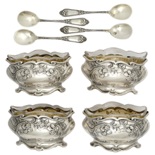 Load image into Gallery viewer, French Sterling Silver Salt Cellars Set, Art Nouveau Clematis Flowers, Ravinet & Denfert