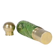 Load image into Gallery viewer, Antique French Sterling Silver Green Glass Liquor Flask