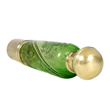 Load image into Gallery viewer, Antique French Sterling Silver Green Glass Liquor Flask