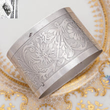 Load image into Gallery viewer, Antique Belle Époque French Sterling Silver Napkin Ring, Ornate Floral Guilloche Engraved Decoration