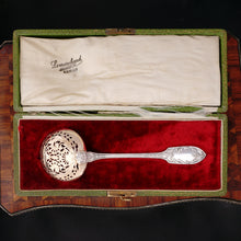 Load image into Gallery viewer, Antique French Sterling Silver Sugar Sifter Spoon, Mascaron Satyr Mask, Boxed