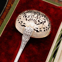 Load image into Gallery viewer, Antique French Sterling Silver Sugar Sifter Spoon, Mascaron Satyr Mask, Boxed