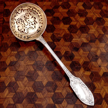 Load image into Gallery viewer, Antique French Sterling Silver Sugar Sifter Spoon, Mascaron Satyr Mask, Boxed