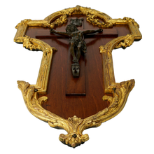 Load image into Gallery viewer, Antique French Gilt Bronze Jesus Christ Sculpture Corpus Wood Crucifix Wall Mount