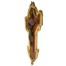 Load image into Gallery viewer, Antique French Gilt Bronze Jesus Christ Sculpture Corpus Wood Crucifix Wall Mount