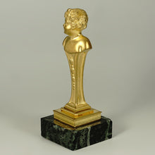 Load image into Gallery viewer, Antique French Wax Seal Desk Stamp Signed Dore Bronze Child or Putti, Marble Display Stand Holder