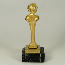 Load image into Gallery viewer, Antique French Wax Seal Desk Stamp Signed Dore Bronze Child or Putti, Marble Display Stand Holder