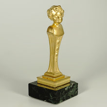 Load image into Gallery viewer, Antique French Wax Seal Desk Stamp Signed Dore Bronze Child or Putti, Marble Display Stand Holder