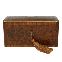 Load image into Gallery viewer, Antique French Tea Caddy Box Burl Wood Brass Inlay