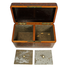 Load image into Gallery viewer, Antique French Tea Caddy Box Burl Wood Brass Inlay