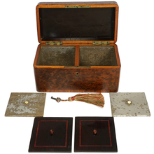Load image into Gallery viewer, Antique French Tea Caddy Box Burl Wood Brass Inlay