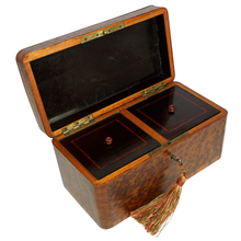 Load image into Gallery viewer, Antique French Tea Caddy Box Burl Wood Brass Inlay