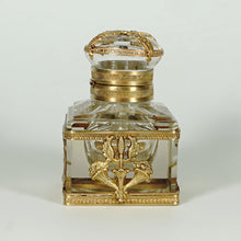Load image into Gallery viewer, Antique French Gilt Bronze Cut Crystal Inkwell Neoclassical Empire