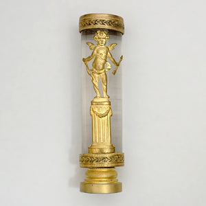 Antique French Crystal Gilt Bronze Wax Seal Napoleon III Empire Cherub Desk Stamp