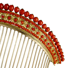 Load image into Gallery viewer, Antique French Empire Coral Hair Comb Diadem Tiara Gold Vermeil Silver