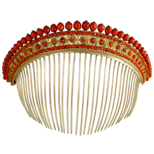 Load image into Gallery viewer, Antique French Empire Coral Hair Comb Diadem Tiara Gold Vermeil Silver