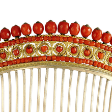 Load image into Gallery viewer, Antique French Empire Coral Hair Comb Diadem Tiara Gold Vermeil Silver