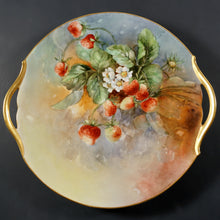 Load image into Gallery viewer, Antique French Limoges Porcelain Plate Charger, Hand Painted Strawberries, Dessert or Cake