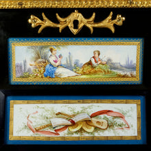 Load image into Gallery viewer, Antique French Wood Jewelry Box Hand Painted Porcelain Plaques Gilt Bronze Mounts