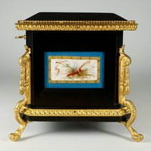 Load image into Gallery viewer, Antique French Wood Jewelry Box Hand Painted Porcelain Plaques Gilt Bronze Mounts