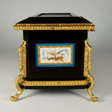 Load image into Gallery viewer, Antique French Wood Jewelry Box Hand Painted Porcelain Plaques Gilt Bronze Mounts