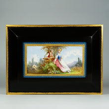 Load image into Gallery viewer, Antique French Wood Jewelry Box Hand Painted Porcelain Plaques Gilt Bronze Mounts