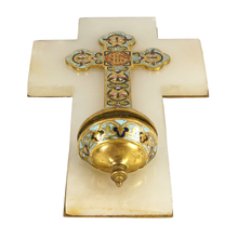 Load image into Gallery viewer, Antique French Champleve Enamel Bronze & White Onyx Holy Water Font