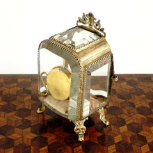 Load image into Gallery viewer, Antique Victorian Beveled Glass Ormolu Pocket Watch Holder Display Vitrine Box Cabinet