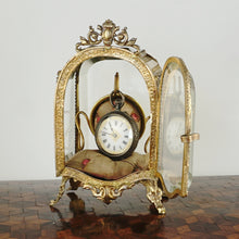 Load image into Gallery viewer, Antique Victorian Beveled Glass Ormolu Pocket Watch Holder Display Vitrine Box Cabinet