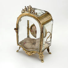 Load image into Gallery viewer, Antique Victorian Beveled Glass Ormolu Pocket Watch Holder Display Vitrine Box Cabinet