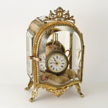 Load image into Gallery viewer, Antique Victorian Beveled Glass Ormolu Pocket Watch Holder Display Vitrine Box Cabinet