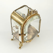 Load image into Gallery viewer, Antique Victorian Beveled Glass Ormolu Pocket Watch Holder Display Vitrine Box Cabinet