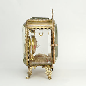 Antique Victorian Beveled Glass Ormolu Pocket Watch Holder Display Vitrine Box Cabinet