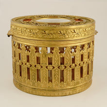 Load image into Gallery viewer, Antique French Miniature Portrait Box Pink Enamel Gilt Bronze Ormolu Glass Powder Jar