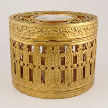 Load image into Gallery viewer, Antique French Miniature Portrait Box Pink Enamel Gilt Bronze Ormolu Glass Powder Jar