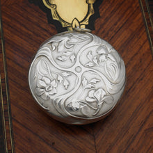 Load image into Gallery viewer, Antique French .800 Silver Art Nouveau Chatelaine Compact Mirror, Locket Box, Mistletoe & Flowers