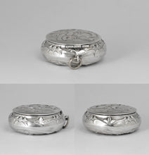 Load image into Gallery viewer, Antique French .800 Silver Art Nouveau Chatelaine Compact Mirror, Locket Box, Mistletoe & Flowers