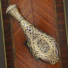 Load image into Gallery viewer, Antique French .800 Silver Perfume Bottle Pierced & Engraved Gold Vermeil Tear Drop Shaped Scent Bottle