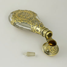 Load image into Gallery viewer, Antique French .800 Silver Perfume Bottle Pierced & Engraved Gold Vermeil Tear Drop Shaped Scent Bottle