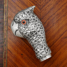 Load image into Gallery viewer, Antique French .800 Silver Dress Cane or Parasol Handle, Parrot Bird Head, Glass Eyes