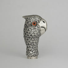 Load image into Gallery viewer, Antique French .800 Silver Dress Cane or Parasol Handle, Parrot Bird Head, Glass Eyes